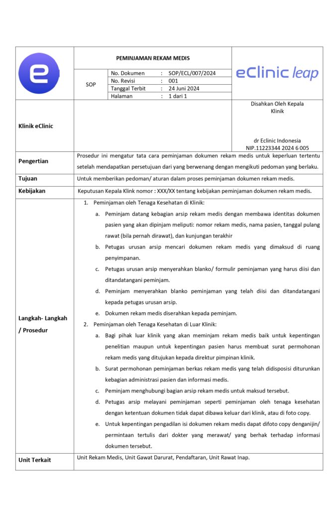 SOP Peminjaman Rekam Medis