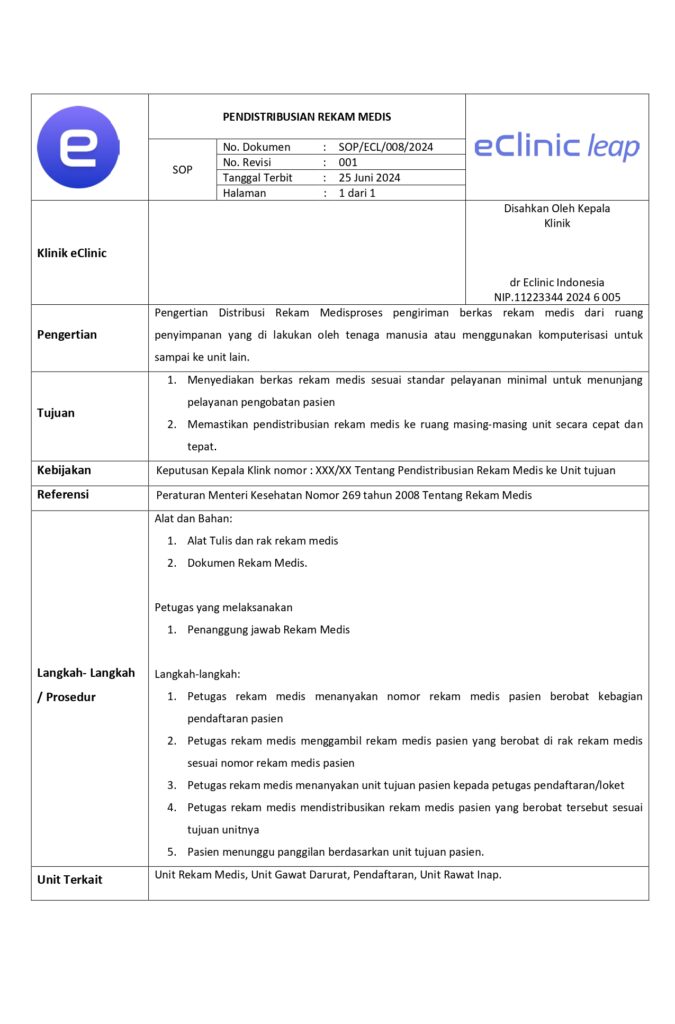 Contoh SOP Pendistribusian Rekam Medis