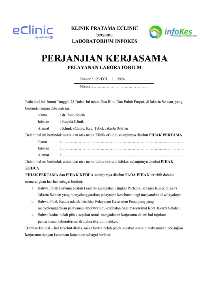 Contoh Surat Perjanjian Kerjasama Klinik Dengan Laboratorium